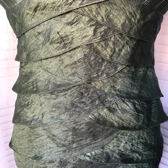 Adrianna Papell Olive Green Shimmer Layered Cocktail Dress - Picture 3 of 9